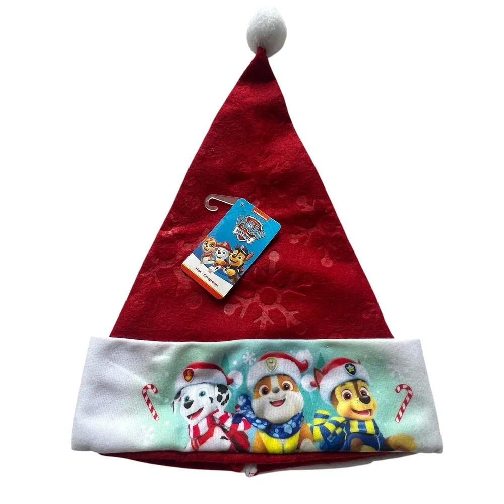 Nickelodeon Paw Patrol Kids Red Snowflake Santa Hat Marshall Chase Rubble NEW